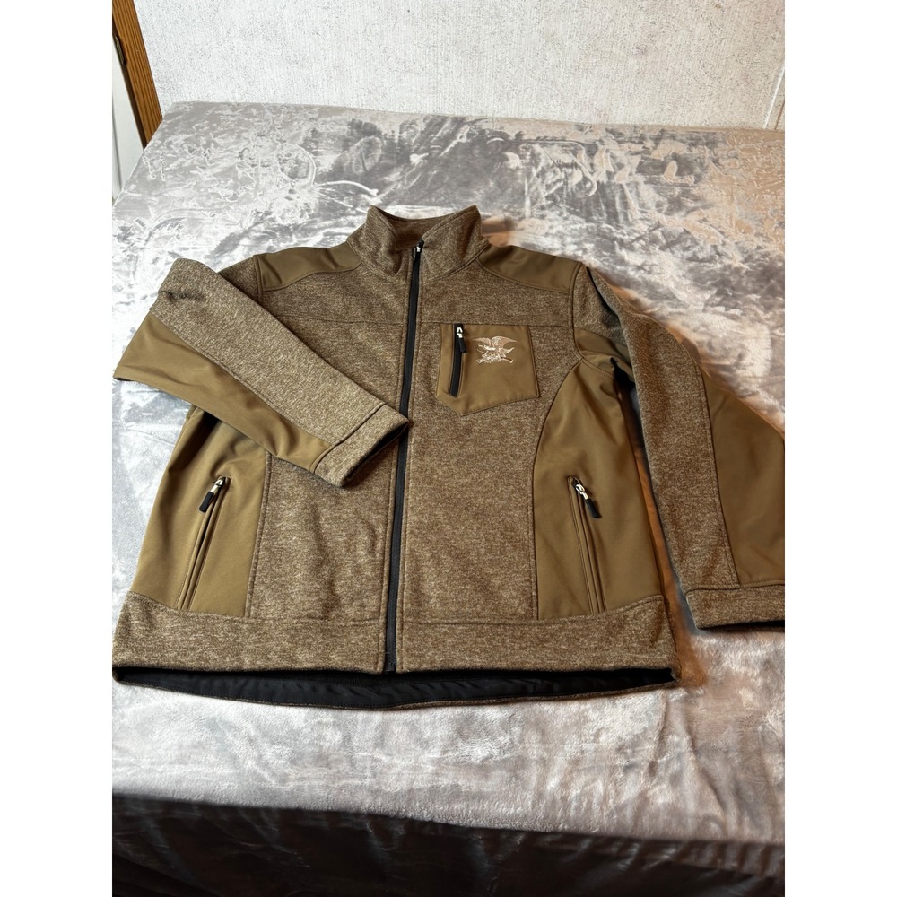 NRA Mens Full Zip Softshell Fleece Jacket Brown Melange Eagle Logo Size M